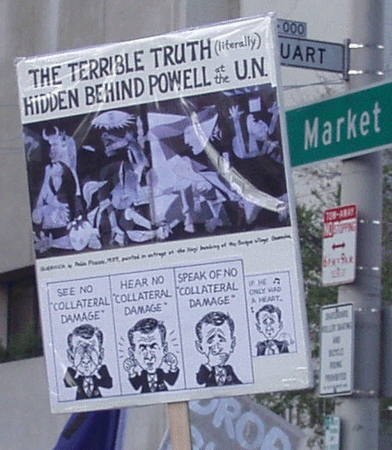 collateral damage sign at the San Francisco Peace demo of 15FEB2003